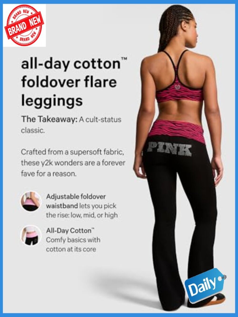 Cotton Foldover Flare Leggings - Mid Rise - Lightweight All-Day Cotton - Picture 6 of 6